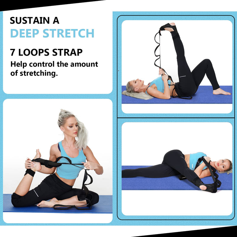 [Australia] - Foot and Calf Stretcher for Plantar Fasciitis, Premium Physiotherapy Stretching Strap Improves Strength and Relief to Heel Spurs, Calf, Thigh and Hip (Black) Black 