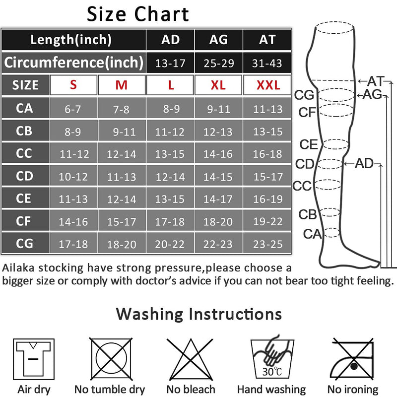 [Australia] - Ailaka Thigh High 20-30 mmHg Compression Stockings for Women & Men L Black (Close Toe) 