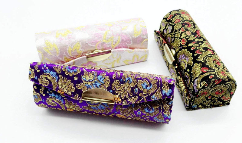[Australia] - Easybuystore Lipstick Case 3pcs /Set Lipstick Case with Mirror,satin Silky Fabric with Gorgeous Design ,Random Assorted Colors, Jewelry Box 