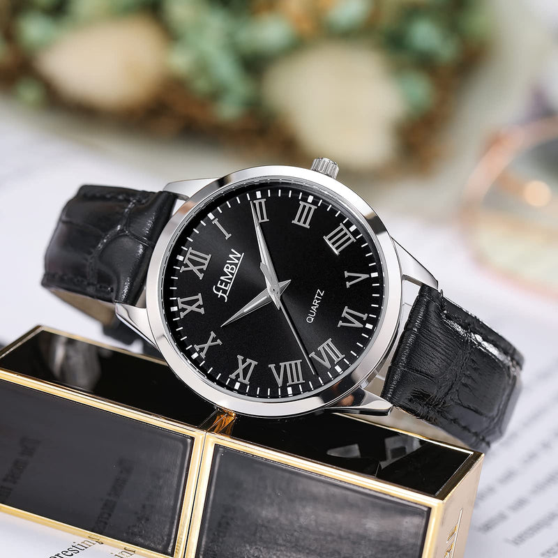 [Australia] - Women's Genuine Leather Strap Wrist Watch with Japanese Quartz,Stainless Steel Case,50M Water Resistant,Roman and Arabic Black 