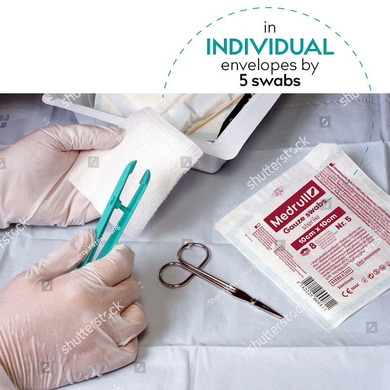 [Australia] - Medrull - Sterile Gauze Swabs, Pack of 100 (20 x 5 Pieces) 8-Ply, 7.5 cm x 7.5 cm, Absorbent Dressings, Bandage Material, Gauze Bandages, Wound Dressings 7.5x7.5 cm (100er Pack) 