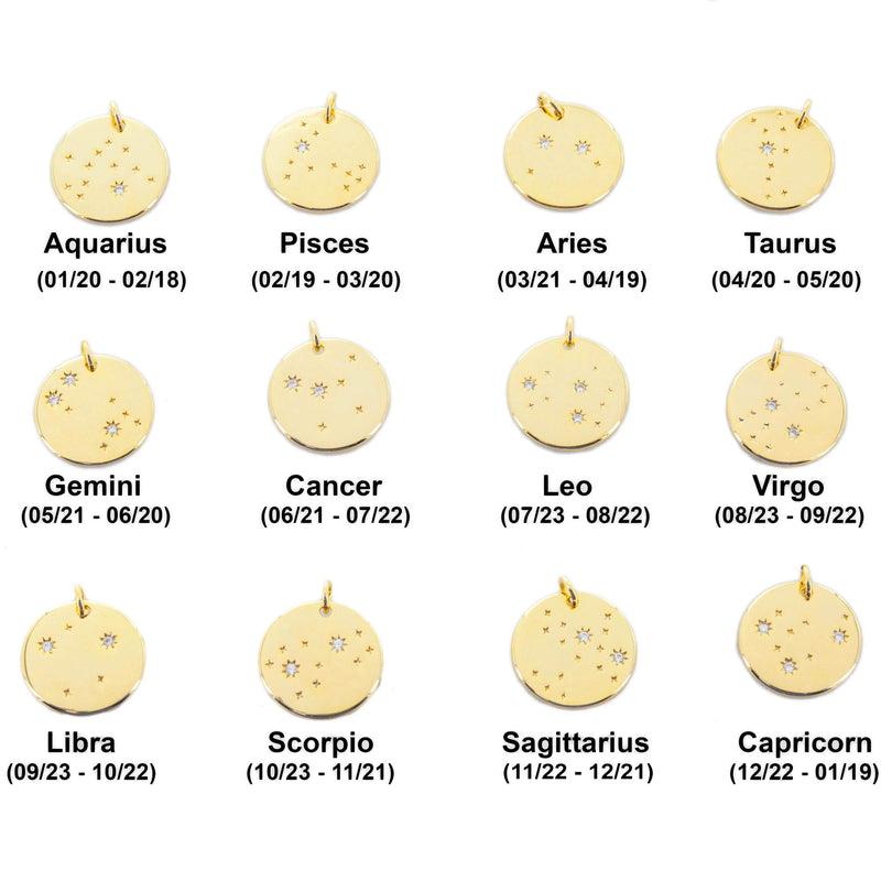 [Australia] - Columbus 14K Gold Plated Astrology Horoscope Constellation Zodiac Coin Necklace Cancer 