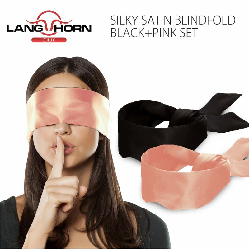 [Australia] - 2 pcs Silk Satin Blindfold Eye Cover Silk Sleeping mask Valentine Gift 155cm / 62” (Black+Pink) Black+pink 
