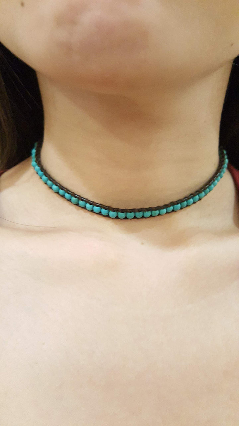 [Australia] - Infinityee888 Turquiose 2 Wrap Bracelets and Choker Woven Leather Necklace 2 in 1, Men Bracelet, Women Bracelet, Teengirls Bracelet 