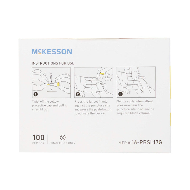 [Australia] - McKesson Safety Lancets, Sterile, Push-Button, 17 Gauge Blade, 2 mm, 100 Count, 1 Pack 100 Count (Pack of 1) 