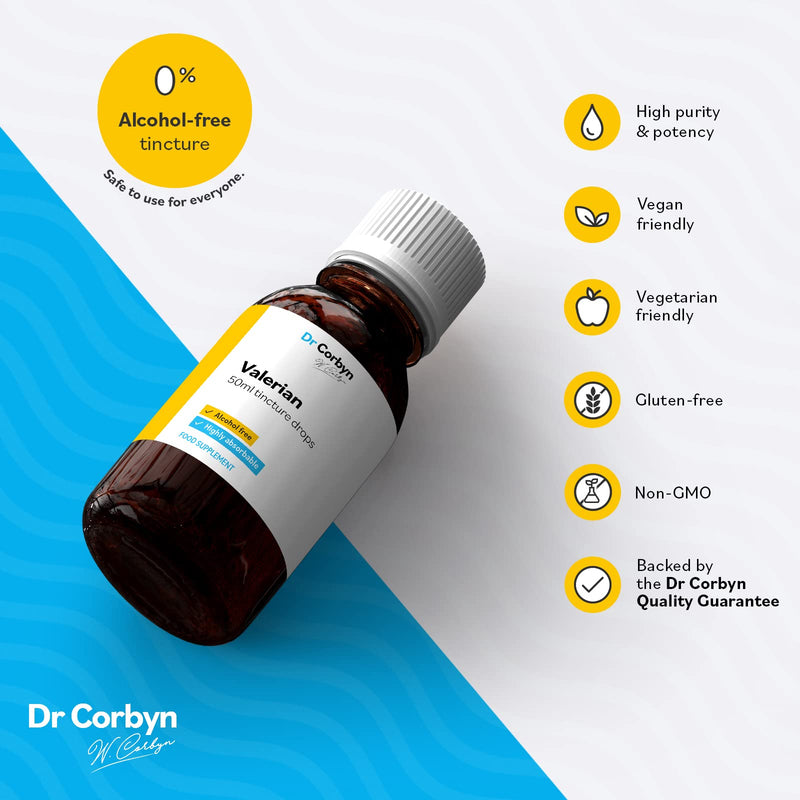 [Australia] - Dr Corbyn Valerian Root Extract Drops - 50ml | Valeriana Officinalis Tincture | Natural Sleep Support, Anxiety Comfort | Alcohol Free, UK Made 50 ml (Pack of 1) 