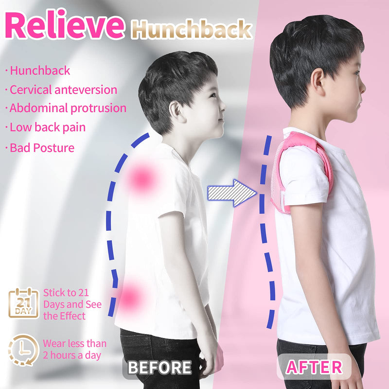 [Australia] - Posture Corrector for Kids Adjustable Breathable Upper Back Support Brace Back Straightener Posture Brace for Clavicle Support and Pain Relief from Back Neck Shoulder (Pink, Medium) Pink 