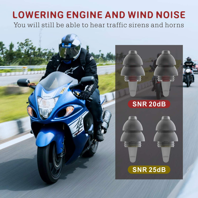 [Australia] - Motorcycle Ear Plugs 2 Pairs, Wind Noise Reduction & Premium Hearing Protection Reusable Earplugs for Motor, Motorbike - Earplugs Set for Motorsports, Parachuting, Touring, Racing, Riding, Shooting Black 