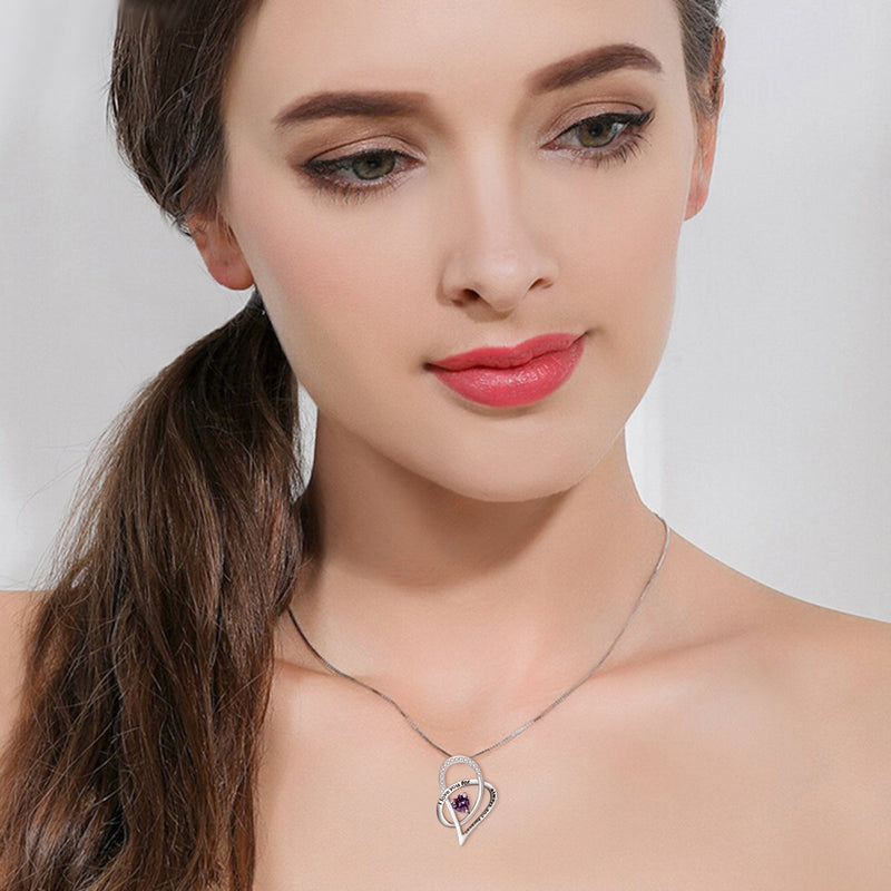 [Australia] - EVER FAITH Women's 925 Sterling Silver Zircon"I love you for always and forever" Heart Pendant Necklace Purple 