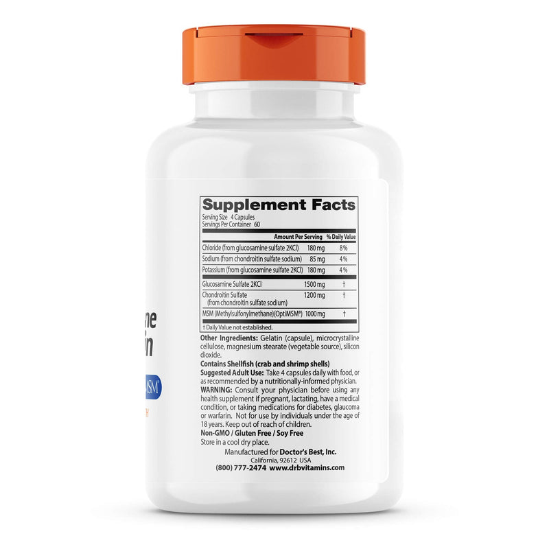 [Australia] - Doctor's Best Glucosamine Chondroitin Msm with OptiMSM Capsules, Supports Healthy Joint Structure, Function & Comfort, Non-GMO, Gluten Free, Soy Free, 240 Count (Pack of 1) 