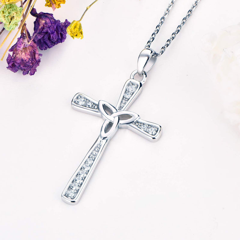 [Australia] - Starchenie Celtic Cross Necklace 925 Sterling Silver Women Celtic Knot Crucifix Pendant Religious Jewelry Christian Baptism Gift 