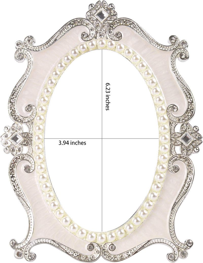 [Australia] - Nerien Decorative Tabletop Oval Mirror Vintage Metal Desktop Mirror with Stand Pearl Floral Frame Makeup Mirror Retro Cosmetic Mirror Countertop Dressing Mirror for Home, Bedroom Decor White-M 