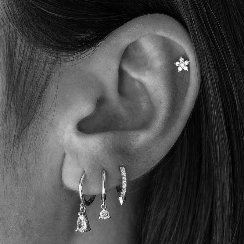 [Australia] - Sterling Silver Stud Earrings for Women Men,1 Pair Flower Cubic Zirconia Stud Earrings | Small Cartilage CZ Hypoallergenic Tragus Piercing Earrings for Girls Teens 5mm 