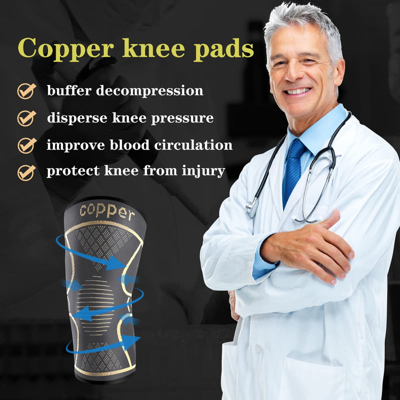 [Australia] - Copper Knee Braces for Knee Pain 2 Pack, Knee Compression Sleeve Support for Men and Women, Medical Grade Knee Pads for Running, Hiking, Working, Arthritis, ACL, Meniscus Tear, Joint Pain Relief Grey+copper Medium 