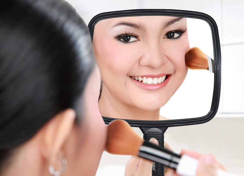 [Australia] - xnicx Hand Mirror Professional Hand Held Mirror Barbers Shaving Salon Mirrors Hairdressers Compact Mirror Tool with Handle for Travel Festival Essentials Black 1pcs Black 