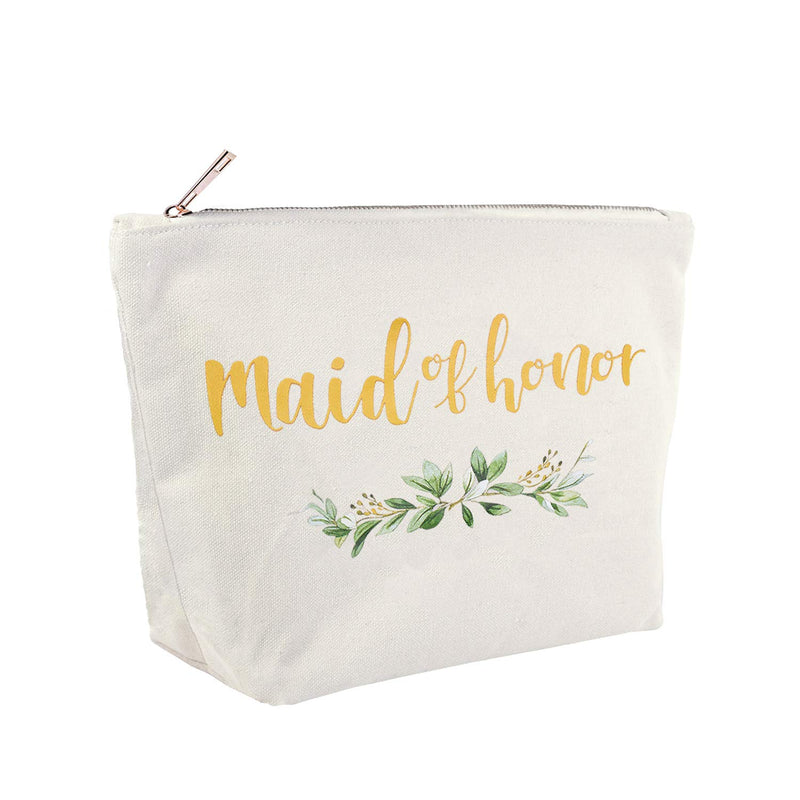 [Australia] - ElegantPark Maid of Honor Bridesmaid Cosmetic Bag Travel Makeup Bag for Women Bridal Shower Gifts Wedding Party Pouch Zipper Canvas 