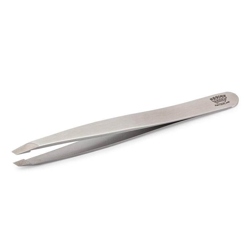 [Australia] - Regine Switzerland Slant Tweezer - Handmade in Switzerland - Professional Eyebrow, Facial & Hair Remover - Etched Interior Tip to Grab Hair From the Root - Perfectly Aligned Tips - Stainless Steel Slant Tip Tweezer 