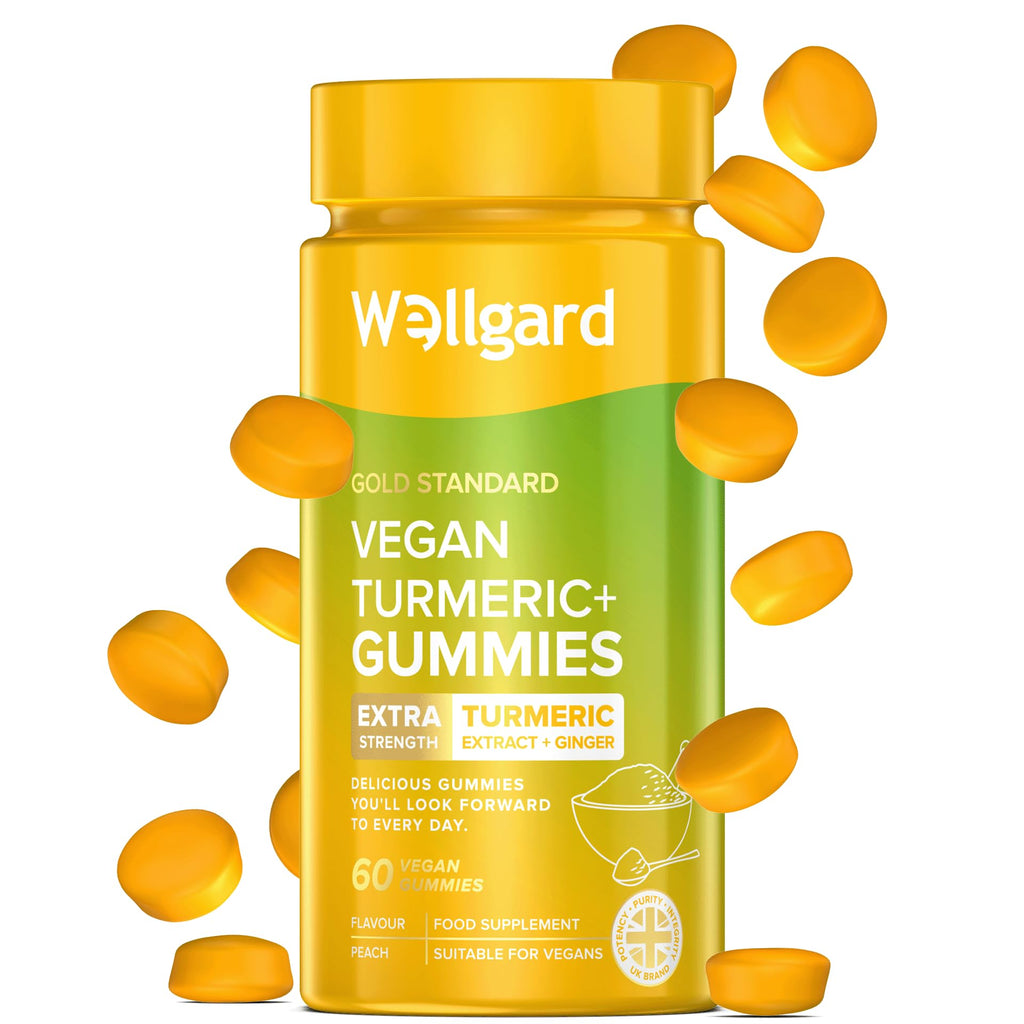 [Australia] - Vegan High Strength Turmeric Gummies with Ginger by Wellgard � 1980MG Chewable Turmeric Gummies, Turmeric Curcumin Supplement, 60 Gummies, Peach Flavour 