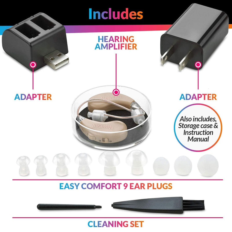 [Australia] - Digital Hearing Amplifier - (Pair of 2) Noise Cancelling with One Touch Volume Control, No Programming Required, Near-Invisible Behind The Ear, Upgraded 2019 Design & Rechargeable USB Dock by MEDca 