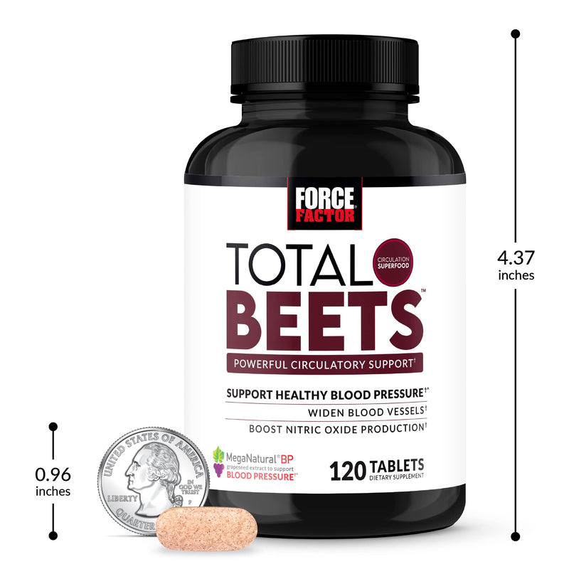 [Australia] - Force Factor Total Beets Blood Pressure Support Supplement with Nitrates and Grapeseed Extract to Boost Nitric Oxide, Circulatory and Cardiovascular Vasodilator Heart Health Vitamins, 120 Count Tablets 120 Count (Pack of 1) 
