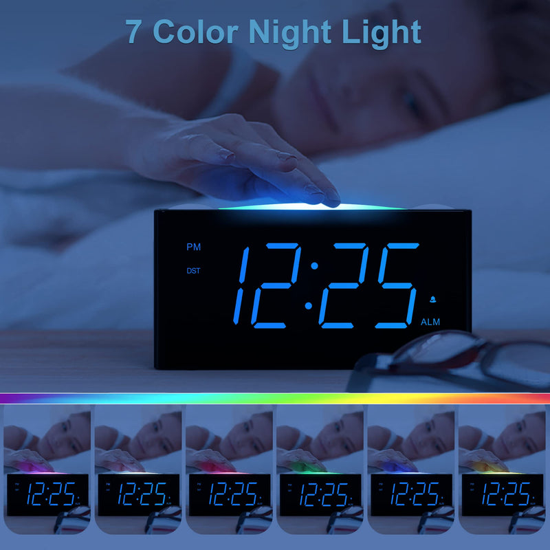 [Australia] - Digital Alarm Clock for Bedroom - 7 Color Night Light,2 USB Chargers,7.5" Large Number Screen & Slider Dimmer,12/24 H,Battery Backup,Easy Loud Electric Alarm Clock for Heavy Sleeper,Boy&Girl Kids Teen Blue Digits 