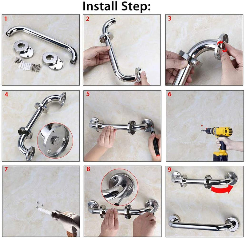[Australia] - Bathroom Grab Bar Stainless Steel Bath Grab Safety Hand Rail Support Shower Toilet Aid for Disabled Elderly Children Mobility & Daily Living Aids 30CM 