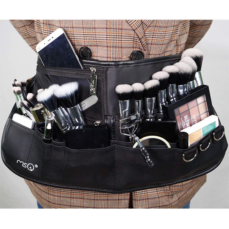 [Australia] - MSQ Makeup Brush Bag with Belt Multi Pocket Foldable Apron Pack Cosmetic Brush Pouch Holder Organizer with Adjustable Artist Belt Strap Best for Artist/Fashion Stylist(without brush) 