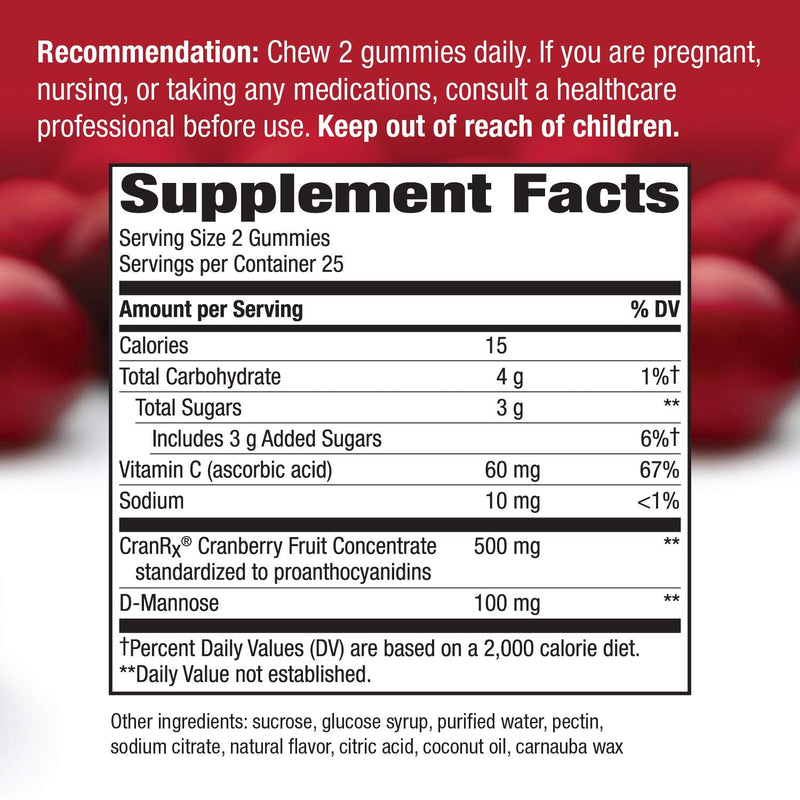 [Australia] - Nature's Way Cranrx Gummies Urinary Health Bioactive Cranberry D-Mannonse Vitamin C, 50 Count 