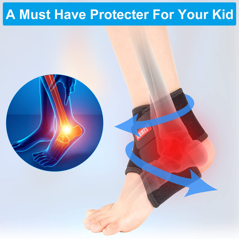 [Australia] - Kids Ankle Brace Supports Breathable Neoprene Ankle Stabilizer Adjustable Child Ankle Protector Wraps Sports Dance Foot Support Arch Supports for Sports Protection Joint Pain Ankle Sprain 2PCS Black Medium 