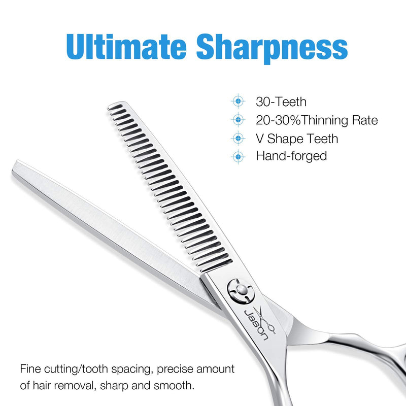 [Australia] - JASON 6 Inch Lefty Barber Thinning Shears for Hair Cutting Professional 30 Teeth Salon Blending Scissors Hairdressing Scissor JP 440C Texturizing Shears for Men Women Blender 