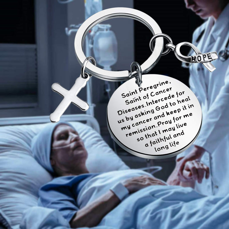 [Australia] - FEELMEM Patron of Cancer Saint Peregrine Keychain Intercede for Us by Asking God to Heal My Cancer and Keep It in Remission Healing Prayer Keychain Cancer Fighter Gift 