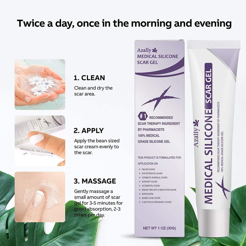[Australia] - AZALLY Advanced Scar Gel - Scar Diminishing Serum - Reduces The Appearance of Old & New Scars - Best Scar Treatment for Repair Scars from Burns Cuts Acne Spots Stretch Marks 