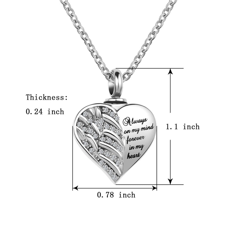 [Australia] - LuxglitterLin Guardian Angel Wings Cremation Jewelry for Ashes Heart Crystal Urn Necklaces for Ashes Memorial Keepsake Necklace Always on Mind Forever in My Heart Sister 