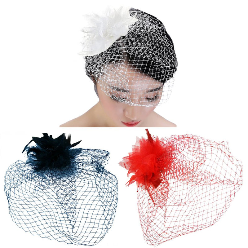 [Australia] - Vivivalue Women Veil Net Fascinator Flower Hats Fascinator Felt Mesh Feather Hair Clip 9 