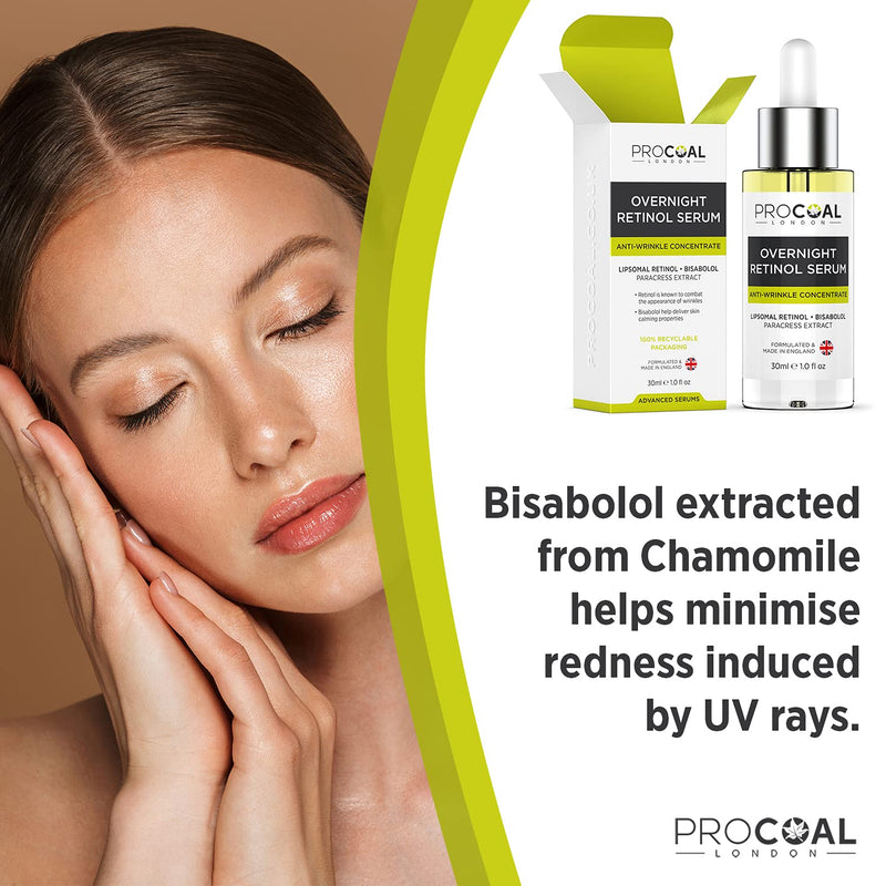 [Australia] - Overnight Retinol Serum High Strength for Face 30ml by Procoal - 3% Retinol Complex Night Concentrate with Bisabolol & Paracress Extract, Vegan, Cruelty-Free, Made in UK 