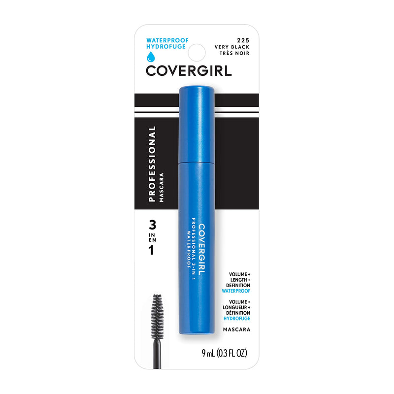 [Australia] - COVERGIRL Professional 3-in-1 Waterproof Mascara, Very Black 225, (Packaging May Vary), 0.3 Fl Oz (Pack of 1) 