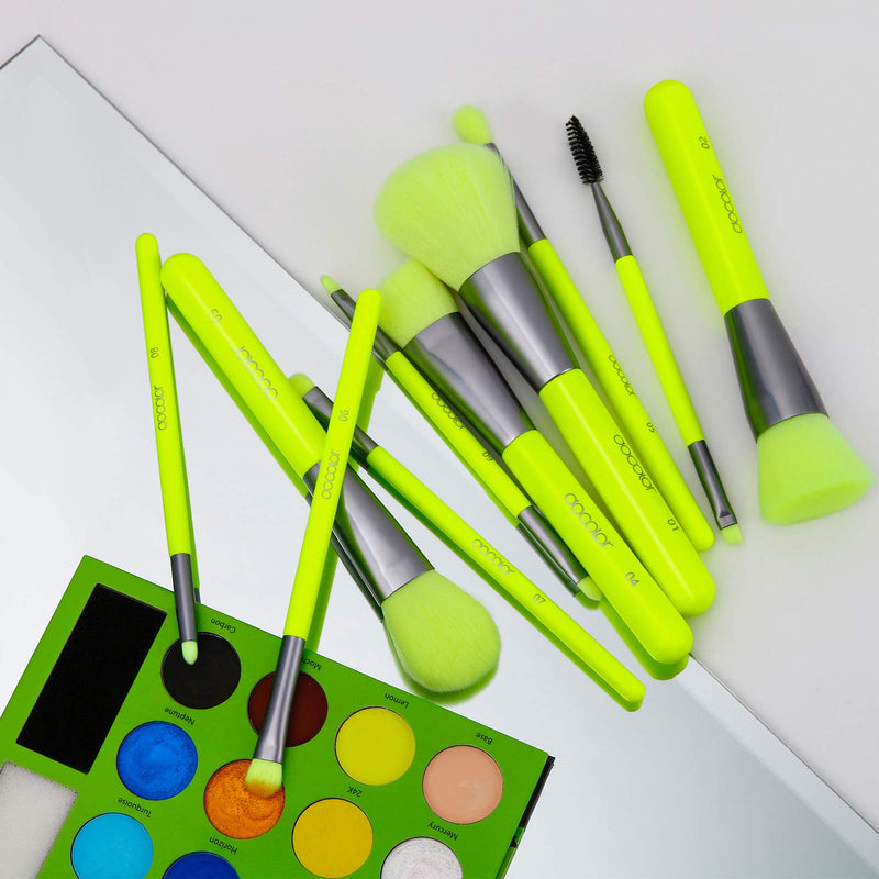 [Australia] - Docolor Makeup Brushes 10 Pcs Premium Synthetic Kabuki Foundation Brush Blending Face Powder Blush Concealers Eye Shadows Makeup Brush Set, Neon Green 