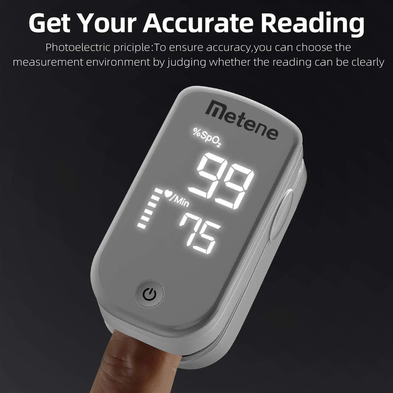 [Australia] - Metene Pulse Oximeter Fingertip, Blood Oxygen Saturation Monitor with Accurate Fast Spo2 Reading Oxygen Meter, Oxygen Monitor with Lanyard and Batteries (White) 