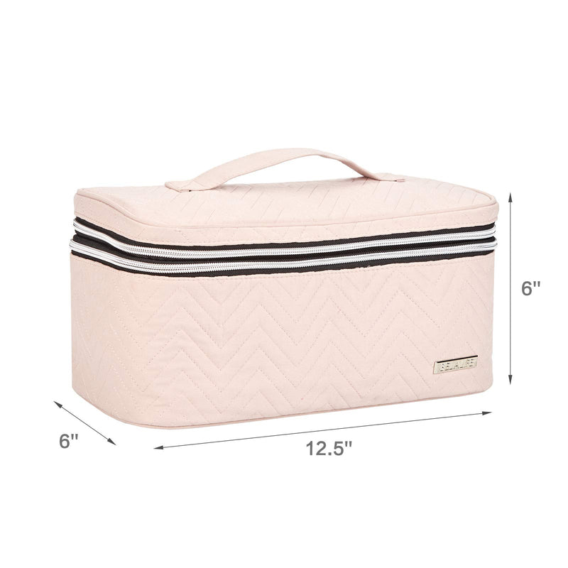 [Australia] - BELALIFE Double Layer Makeup Bag for Travel, Large Makeup Organizer Case for Full Size Cosmetics, Portable Cosmetic Bag for Brushes Sets, Small Makeup Items , Pink 