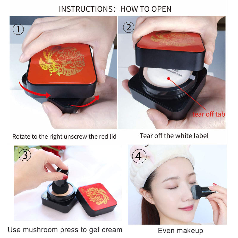 [Australia] - Mushroom Head Air Cushion CC Cream High Coverage Foundation Long Lasting Waterproof Brighten BB Moisturizing Medium Concealer For Oily Skin Hides Face Pores ,with Makeup Sponge 