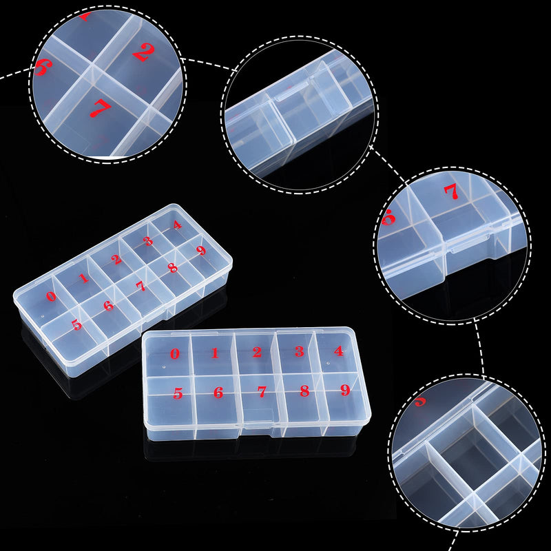 [Australia] - 2 Pieces False Nail Tips Transparent Storage Box with 10 Number Empty Spaces Storage Case Container Nail Art Organizer Box Plastic Grid Box for Fingernail Crystal, Jewelry，Nail Accessories 