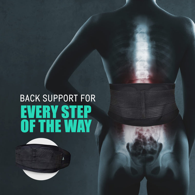 [Australia] - AllyFlex Sports Back Brace for Heavy Lifting Safety Belt, 3-Way Adjustable Suspenders with Dual Lumbar Pads for Lower Back Support and Injury Prevention, Large L (37''-45'') 