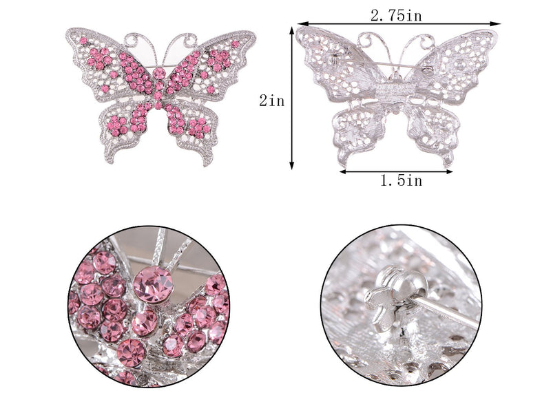 [Australia] - Alilang Clear Crystal Rhinestone Filigree Butterfly Brooch Pin - Pink or White Tone 