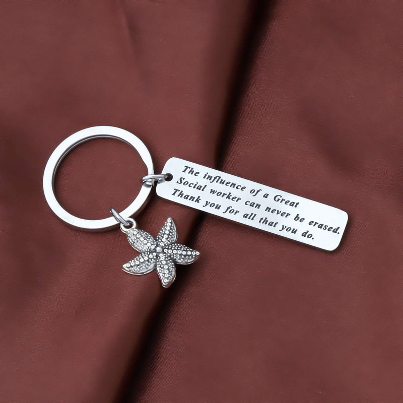 [Australia] - KUIYAI Social Worker Keychain Social Work Appreciation Gift Thank You for All That You Do Keychain Starfish Charm Keyring SW-Never Erased KS 