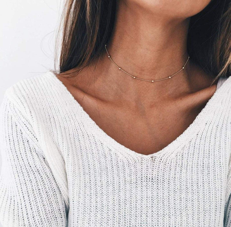 [Australia] - Gold Chain Choker Necklace,14K Gold Plated Dainty Cute Lip Chain Long Necklace Delicate Fashion Choker Necklace Jewelry Gift for Women satellite bead chain 