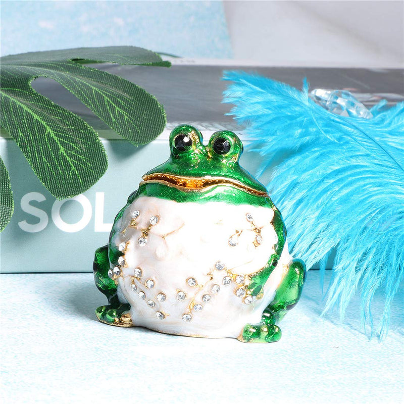 [Australia] - Waltz&F Round Frog Hinged Trinket Box Bejeweled Hand-Painted Ring Holder Animal Collectible Figurine Decoration 