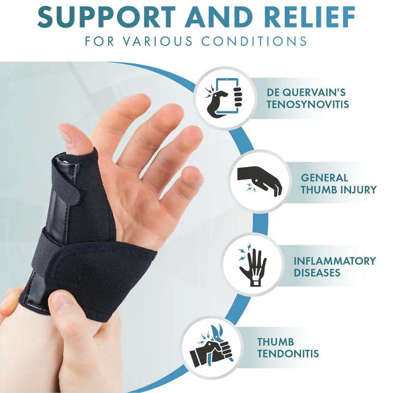 [Australia] - Actesso Elasticated Thumb Support Splint - Ideal for Thumb Pain Relief, Sprains, Tendonitis or Fractures (Black, Large Left) L (Pack of 1) Black 