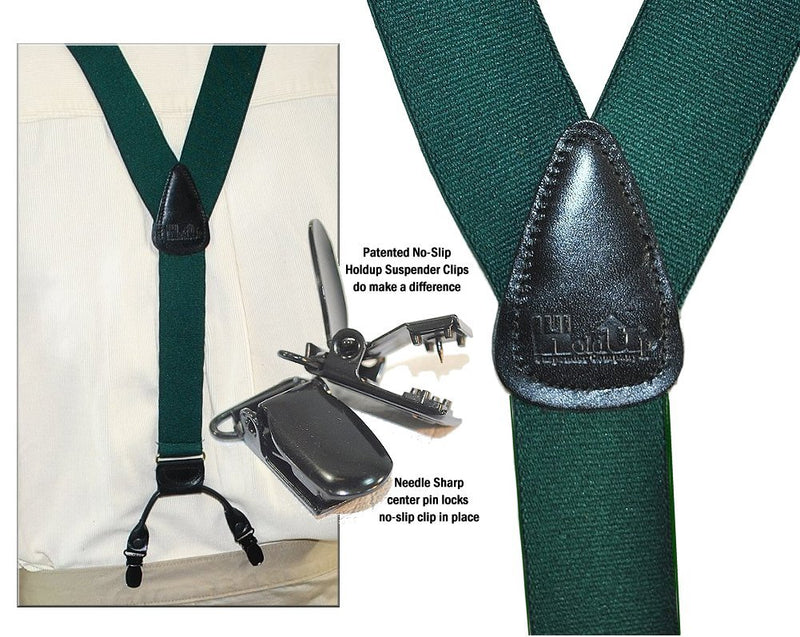 [Australia] - HoldUp Casual Series Irish Hunter Green Dual Clip Double-Up Style Men's dressy Suspenders with Y-Back Crosspatch and dual no-slip clips 