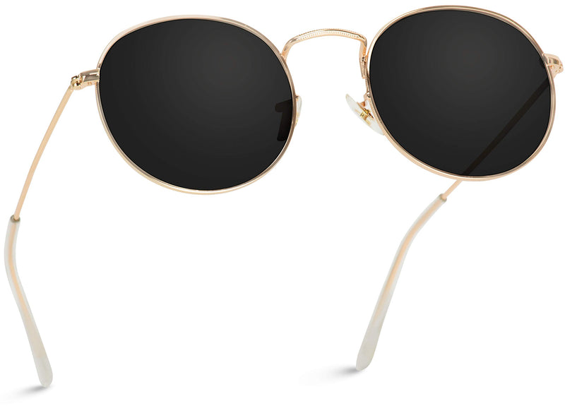 [Australia] - WearMe Pro - Reflective Lens Round Trendy Sunglasses Gold Frame / Black Lens 51 Millimeters 