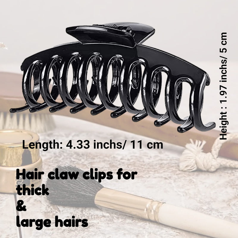 [Australia] - Marrie Large Hair Claw Clips for Thick Hair Nonslip Jumbo Hair Clamp Strong Big Hold Jaws Hair Styling Accessories for Women Girls Size 4.3 Inches (Black) Black 2 Count (Pack of 1) 